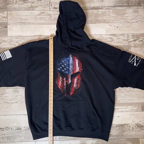 Vintage Grunt Style Hoodie Mens 2XL Black Fleece Lined American Spartan Graphic - Picture 10 of 12